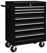 vidaXL Trólei de oficina para ferramentas com 7 gavetas preto