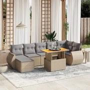 vidaXL 8 pcs conjunto de sofás p/ jardim com almofadões vime PE bege