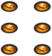 Conjunto de 6 focos embutidos redondos pretos com dourado giratórios e inclináveis - Chuck