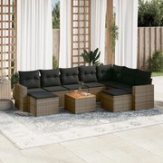 vidaXL 10 pcs conjunto sofás de jardim c/ almofadões vime PE cinzento
