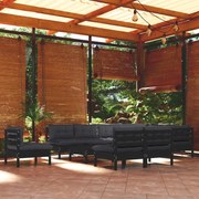 11 pcs conjunto lounge jardim c/ almofadões pinho maciço preto