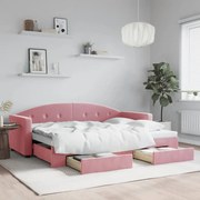 vidaXL Sofá-cama com gavetão e gavetas 80x200 cm veludo rosa