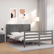 Estrutura de cama com cabeceira 160x200 cm madeira maciça cinza