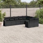 vidaXL 9 pcs conjunto de sofás p/ jardim c/ almofadões vime PE preto