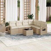 vidaXL 7 pcs conjunto de sofás p/ jardim com almofadões vime PE bege