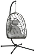 Outsunny Poltrona Suspensa Vime Dobrável 2 Almofadas Estrutura Aço Resistente Capacidade 100 kg 100x131x194 cm Cinza Escuro | Aosom Portugal