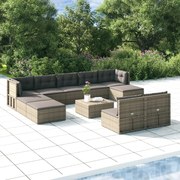 vidaXL 10 pcs conjunto lounge de jardim c/ almofadões vime PE cinzento
