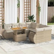 vidaXL 9 pcs conjunto de sofás p/ jardim com almofadões vime PE bege