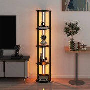 Candeeiro de pé com prateleiras de 4 níveis com tiras LED orientáveis, 3 temperaturas de cor, para sala de estar ou escritório, 35 x 30 x 163 cm, pret