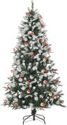 HOMCOM Árvore de Natal Artificial 180cm com 678 Ramas 53 Pinhas e 53 Frutinhas Folhas de PVC PE Base Dobrável e Suporte Metálico Decoração de Natal para Interiores Verde