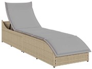 vidaXL Espreguiçadeira dobrável com almofada e arrumação vime PE Bege