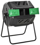 Outsunny Compostor de Tambor Giratório de 160L com Dupla Câmera e Ventilação para Resíduos Orgânicos 71x64x92 cm Preto e Verde