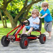 Kart infantil de pedais com 4 rodas antiderrapantes assento envolvente e travão de mão 92 x 50 x 53 cm vermelho