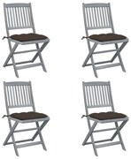 vidaXL Cadeiras exterior dobráveis c/ almofadões 4 pcs acácia maciça
