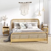 Conjunto de 2 Mesas de Cabeceira com Portas de Vime e Prateleira Aberta Mesa Auxiliar 39x35x60 cm Madeira