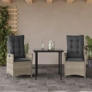 vidaXL 3 pcs conjunto de jantar p/ jardim c/ almofadões cinzento claro