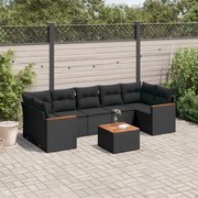 vidaXL 8 pcs conjunto sofás de jardim com almofadões vime PE preto