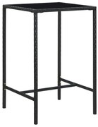 vidaXL Mesa de bar para jardim 70x70x110 cm vidro e vime PE preto
