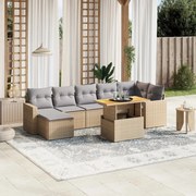 vidaXL 8 pcs conjunto de sofás p/ jardim com almofadões vime PE bege