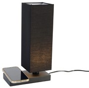 Candeeiro de mesa preto com abajur preto com toque e carregador por indução - Romina Moderno