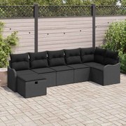 vidaXL Conjunto de Sofá de Jardim de 7 Peças com Almofadas Pretas em Rattan Sintético