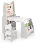 Conjunto de mesa e cadeira de arte infantil com cavalete e cadeira para desenho e leitura - Natural