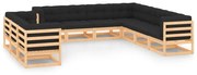 vidaXL 10 pcs conj. lounge jardim c/ almofadões pinho maciço antracite