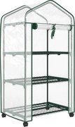 Outsunny Mini estufa de jardim com 3 étagères, cobertura em PVC de alta densidade, porta enrolável 4 rodas 69 x 49 x 130 cm transparente | Aosom Portugal