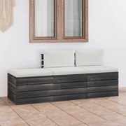 3 pcs conjunto lounge de paletes + almofadões madeira de pinho