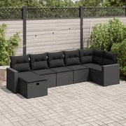 7 pcs conjunto de sofás p/ jardim c/ almofadões vime PE preto