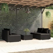 5 pcs conjunto lounge de jardim c/ almofadões vime PE preto