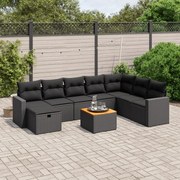 vidaXL 9 pcs conjunto de sofás p/ jardim c/ almofadões vime PE preto