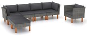 vidaXL 7 pcs conj. lounge jardim vime PE e madeira eucalipto cinzento