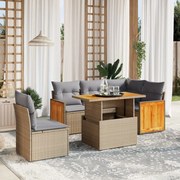 vidaXL 6 pcs conjunto de sofás p/ jardim com almofadões vime PE bege