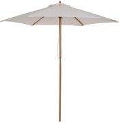 Outsunny Guarda Sol Ø250x225cm Mastro Madeira 6 Hastes Sistema Polia Fixação Resistente UV Jardim Terraço Creme | Aosom Portugal