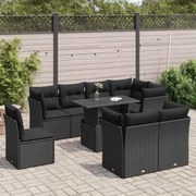 9 pcs conjunto de sofás p/ jardim c/ almofadões vime PE preto