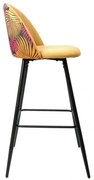 Conjunto 4 Bancos de bar, Casa, Restaurante, Hotel FLORAL, metal, tecido veludo amarelo com costas florais combinando