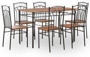 7 pcs conjunto de jantar em MDF e aço castanho