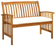 vidaXL Banco de jardim c/ almofadão 119 cm madeira de acácia maciça