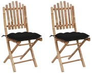 vidaXL Cadeiras de jardim dobráveis c/ almofadões 2 pcs bambu