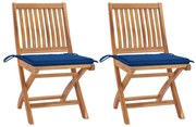 Cadeiras de jardim c/ almofadões azul real 2 pcs teca maciça