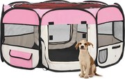 vidaXL Parque dobrável p/ cão c/ saco de transporte 145x145x61cm rosa