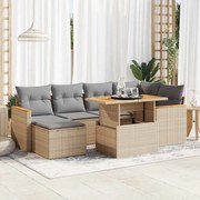 7 pcs conjunto sofás jardim com almofadões vime PE/acácia bege