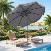 Guarda-sol de 270 cm para terraço exterior com inclinação bidirecional de 30° (BASE NÃO INCLUIDA), 8 varas metálicas, manivela e volantes decorativos