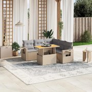 vidaXL 6 pcs conjunto de sofás p/ jardim com almofadões vime PE bege