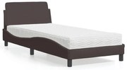 vidaXL Cama com colchão 90x200 cm tecido castanho-escuro