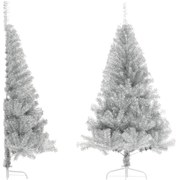 vidaXL Meia árvore de Natal artificial com suporte 180 cm PET prateado