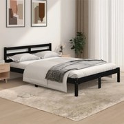 Estrutura de cama casal 135x190 cm pinho maciço preto