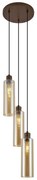 Candeeiro suspenso Hotel Chic bronze escuro com vidro âmbar 3 luzes - Stavelot