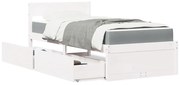 VidaXL Cama com gavetas e colchão 90x200 cm pinho maciço branco